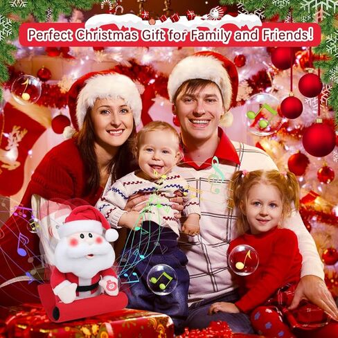 سانتا كلوز الموسيقية ركوب مزلقة الغناء الرقص الكهربائية عيد الميلاد سانتا محشوة الحيوان مع خدود مضيئة، يهز الرأس، لعبة أفخم لينة الدمى المتحركة التفاعلية الديكور هدايا عيد الميلاد in Kuwait