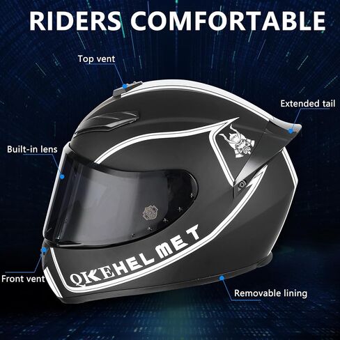 QK111 Compact Lightweight Full Face Motorcycle Street Bike Helmet with Extra Tinted Visor DOT Approved in Saudi Arabia