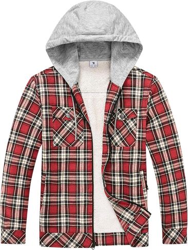 TBMPOY Men's Flannel Jacket Fleece Lined Plaid Sherpa Full Zip Winter Hoodie Warm Coat Long Sleeve Casual Zipper Pockets in Saudi Arabia