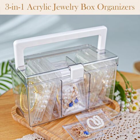 3-in-1 Acrylic Jewelry Organizers and Storage with 40 Portable Anti Tarnish Jewelry Bags, Clear Jewelry Box Organizer with Handle, Travel Jewelry Case for Earrings Necklaces Bracelets for Women Girls in Saudi Arabia
