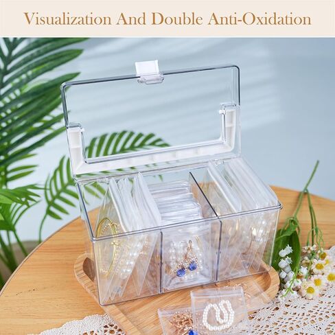 3-in-1 Acrylic Jewelry Organizers and Storage with 40 Portable Anti Tarnish Jewelry Bags, Clear Jewelry Box Organizer with Handle, Travel Jewelry Case for Earrings Necklaces Bracelets for Women Girls in Saudi Arabia