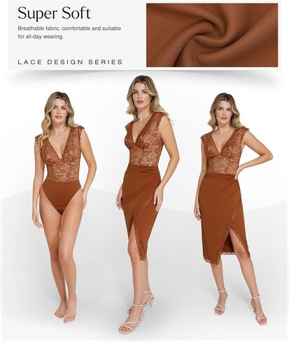 Popilush Lace Bodysuit for Women - Tank Top Thong Shapewear Tummy Control Going Out Tops Deep V Neck Body Suits in Saudi Arabia