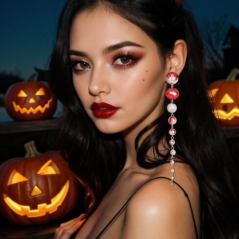 EVER FAITH Halloween مجوهرات تقطر الدم أقراط اللؤلؤ المقلدة للنساء، زي اللؤلؤة القوطية القوطية، إكسسوارات تنكرية متدلية أقراط طويلة لحفلة مصاصي الدماء in Saudi Arabia