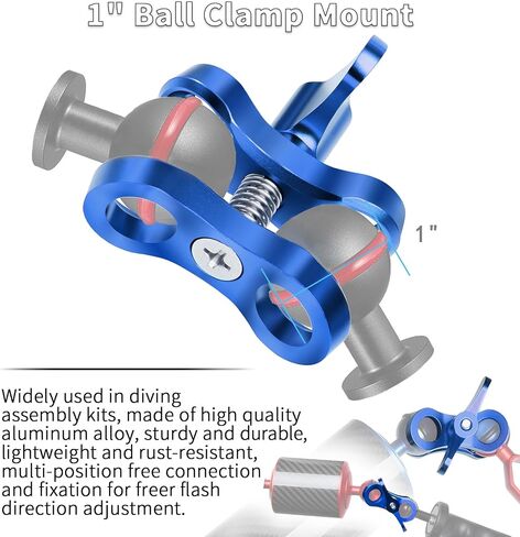 Butterfly Clip Ball Clamp Mount, Diving Photography Butterfly Clip, Holes Ball Clamp Mount for Underwater Diving Light Arms Tray System (2pack) in Kuwait