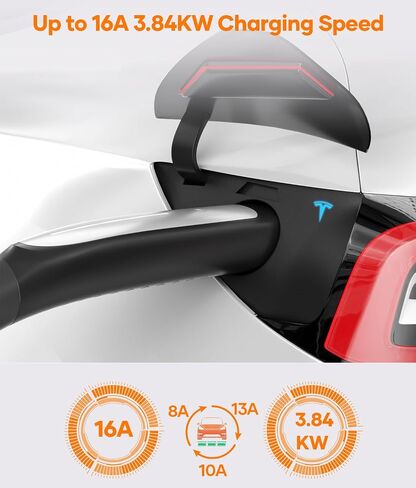 Level 1/2 Charger for Tesla,8/10/13/16A Current Adjustable with 16.4ft Charging Cord, NEMA6-20 Plug with NEMA5-15 Adapter,Portable Charger for Tesla Model 3/Y/X/S in Saudi Arabia