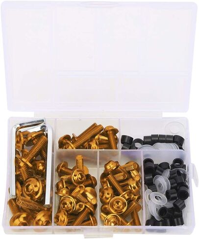 Universal Fairing Bolts Kit, 158 Pcs M5 M6 Motorcycle Windscreen Screws Fasteners Mounting Kits Washers Nuts Screws Clips for Sport Bikes(Gold) in Saudi Arabia