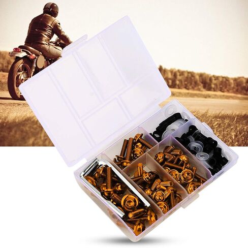Universal Fairing Bolts Kit, 158 Pcs M5 M6 Motorcycle Windscreen Screws Fasteners Mounting Kits Washers Nuts Screws Clips for Sport Bikes(Gold) in Saudi Arabia