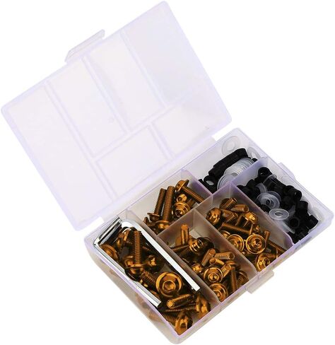 Universal Fairing Bolts Kit, 158 Pcs M5 M6 Motorcycle Windscreen Screws Fasteners Mounting Kits Washers Nuts Screws Clips for Sport Bikes(Gold) in Saudi Arabia
