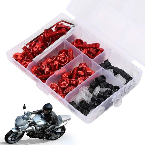 Universal Fairing Bolts Kit, 158 Pcs M5 M6 Motorcycle Windscreen Screws Fasteners Mounting Kits Washers Nuts Screws Clips for Sport Bikes(Gold) in Saudi Arabia