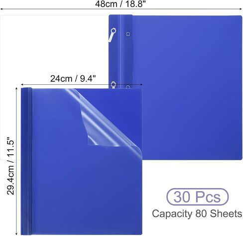 PATIKIL Plastic Report Covers with Prong, 30 Pcs 80 Sheet Capacity Clear Front Presentation Binders with 3 Metal Prong Fasteners Report Folder for Resume Documents Files Letter, Black in Saudi Arabia