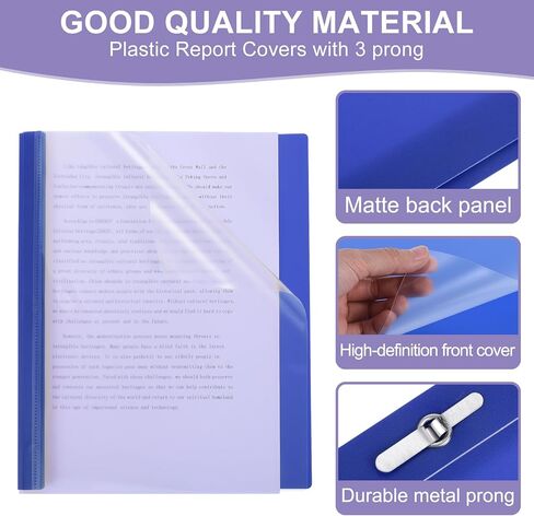 PATIKIL Plastic Report Covers with Prong, 30 Pcs 80 Sheet Capacity Clear Front Presentation Binders with 3 Metal Prong Fasteners Report Folder for Resume Documents Files Letter, Black in Saudi Arabia