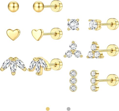 LOLIAS Dainty Hypoallergenic Flat Back Stud Earrings for Women Trendy | 14K Gold Filled Cartilage Earring Helix Conch Tragus Piercing Jewelry | Small Surgical Stainless Steel Earring Sets 20G in Kuwait