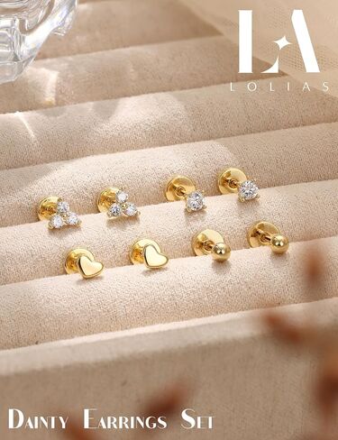 LOLIAS Dainty Hypoallergenic Flat Back Stud Earrings for Women Trendy | 14K Gold Filled Cartilage Earring Helix Conch Tragus Piercing Jewelry | Small Surgical Stainless Steel Earring Sets 20G in Kuwait