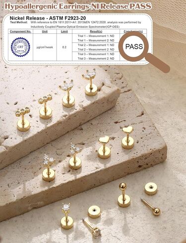 LOLIAS Dainty Hypoallergenic Flat Back Stud Earrings for Women Trendy | 14K Gold Filled Cartilage Earring Helix Conch Tragus Piercing Jewelry | Small Surgical Stainless Steel Earring Sets 20G in Kuwait