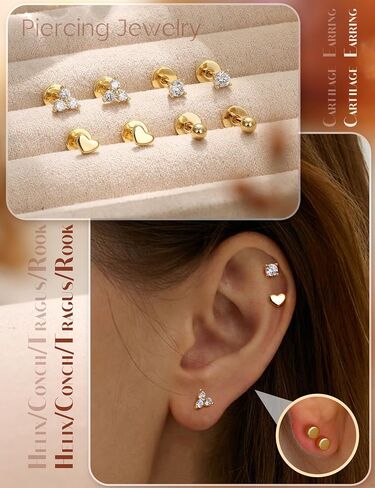 LOLIAS Dainty Hypoallergenic Flat Back Stud Earrings for Women Trendy | 14K Gold Filled Cartilage Earring Helix Conch Tragus Piercing Jewelry | Small Surgical Stainless Steel Earring Sets 20G in Kuwait