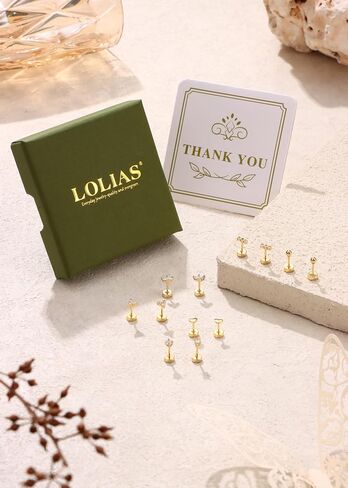 LOLIAS Dainty Hypoallergenic Flat Back Stud Earrings for Women Trendy | 14K Gold Filled Cartilage Earring Helix Conch Tragus Piercing Jewelry | Small Surgical Stainless Steel Earring Sets 20G in Kuwait