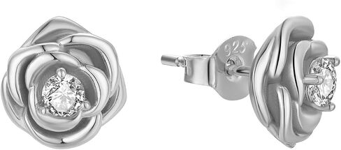 Rose Flower Stud Earrings 925 Sterling Silver Gold Plated Cubic Zirconia Earrings for Women in Saudi Arabia
