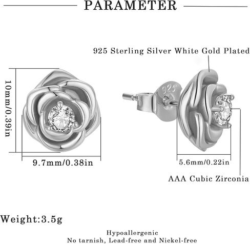Rose Flower Stud Earrings 925 Sterling Silver Gold Plated Cubic Zirconia Earrings for Women in Saudi Arabia