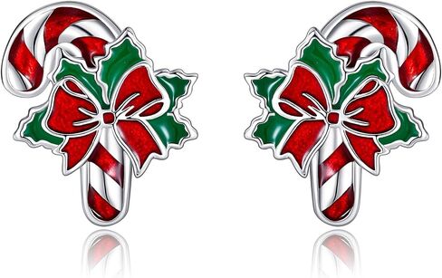 Candy Cane Earrings Sterling Silver Christmas Stud Earrings Christmas Jewelry for Women in Saudi Arabia