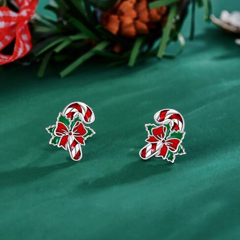 Candy Cane Earrings Sterling Silver Christmas Stud Earrings Christmas Jewelry for Women in Saudi Arabia