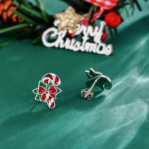 Candy Cane Earrings Sterling Silver Christmas Stud Earrings Christmas Jewelry for Women in Saudi Arabia