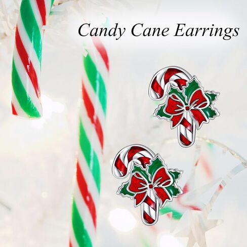 Candy Cane Earrings Sterling Silver Christmas Stud Earrings Christmas Jewelry for Women in Saudi Arabia