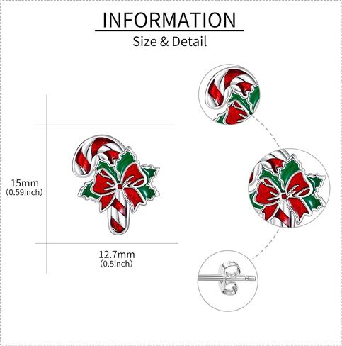 Candy Cane Earrings Sterling Silver Christmas Stud Earrings Christmas Jewelry for Women in Saudi Arabia