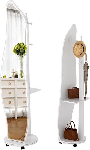 Full Length Mirror, Full Body Mirror Floor Mirror with Coat Rack with Wheels, Large Mirror Free Standing Mirror with Clothes Rack for Living Room, Bedroom and Apartment. in Saudi Arabia