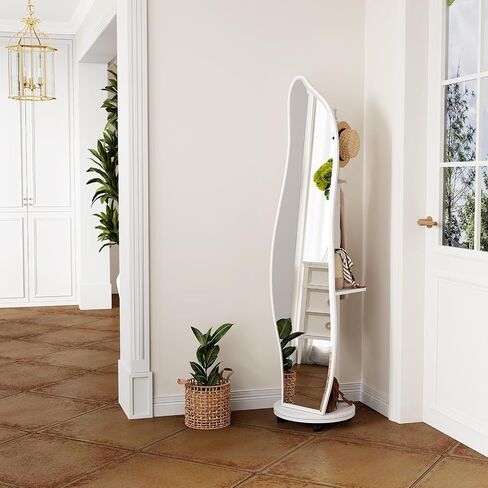 Full Length Mirror, Full Body Mirror Floor Mirror with Coat Rack with Wheels, Large Mirror Free Standing Mirror with Clothes Rack for Living Room, Bedroom and Apartment. in Saudi Arabia