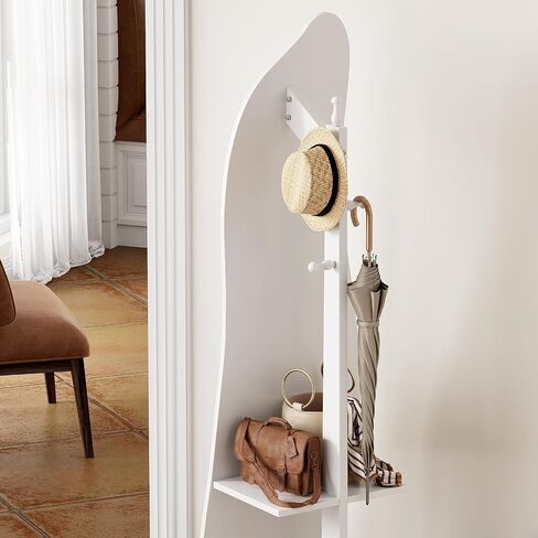 Full Length Mirror, Full Body Mirror Floor Mirror with Coat Rack with Wheels, Large Mirror Free Standing Mirror with Clothes Rack for Living Room, Bedroom and Apartment. in Saudi Arabia