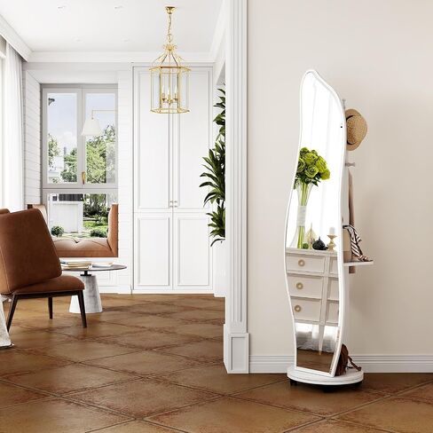 Full Length Mirror, Full Body Mirror Floor Mirror with Coat Rack with Wheels, Large Mirror Free Standing Mirror with Clothes Rack for Living Room, Bedroom and Apartment. in Saudi Arabia