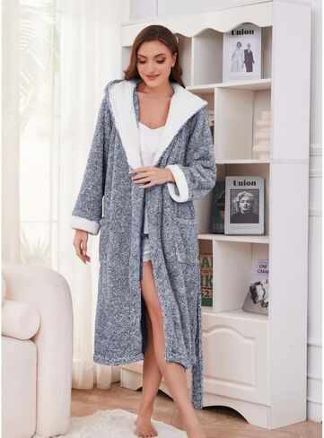 HEARTNICE Womens Hooded Plush Robes Soft Warm Long Bathrobe for Women Fluffy Winter Loungewear in Saudi Arabia