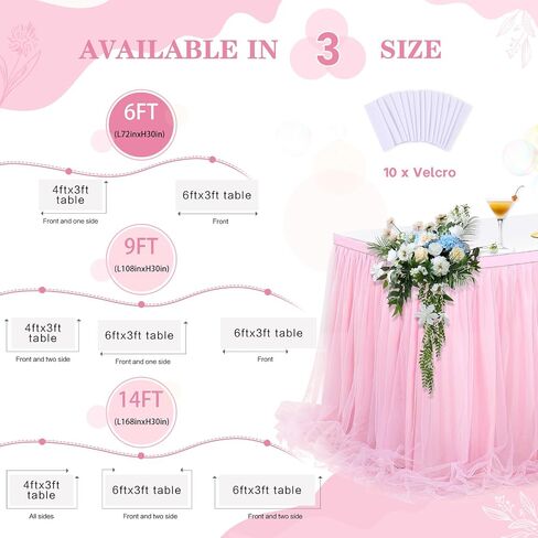 6ft Pink Tulle Table Skirt for Rectangle Tables or Round Tables with LED Lights Baby Shower Tablecloth Tutu Table Skirts for Princess Girl Birthday Party Cake Dessert Table Decorations in Saudi Arabia