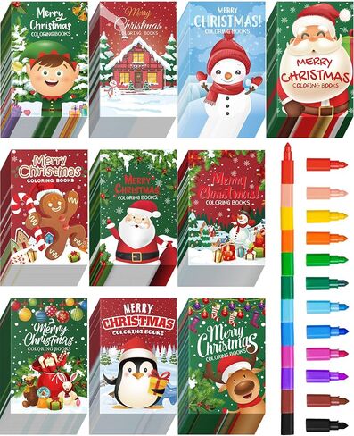 Zhanmai 60 Pack Christmas Coloring Books Bulk with 60 PCS Colored Crayon Mini Coloring Book Xmas Coloring Books Holiday Coloring Gifts Books for Girls Boys Holiday Xmas Present 10 Style(Christmas) in Saudi Arabia