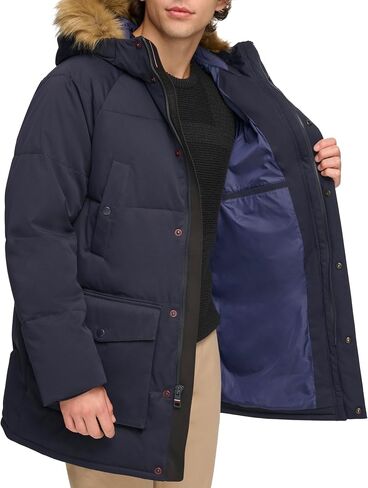 Tommy Hilfiger Men's Arctic Cloth Heavyweight Performance Parka Down Alternative Fur Lined Hood Outerwear Coat in Saudi Arabia