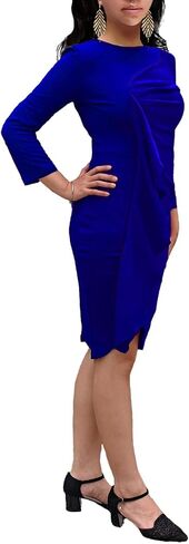 Women's Ruffle Wear to Work Dress, Long Sleeve Crew Neck Colorblock Sheath Bodycon Midi Dresses in Saudi Arabia