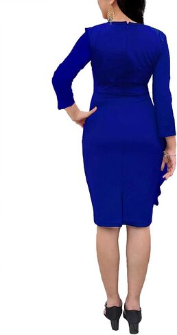 Women's Ruffle Wear to Work Dress, Long Sleeve Crew Neck Colorblock Sheath Bodycon Midi Dresses in Saudi Arabia