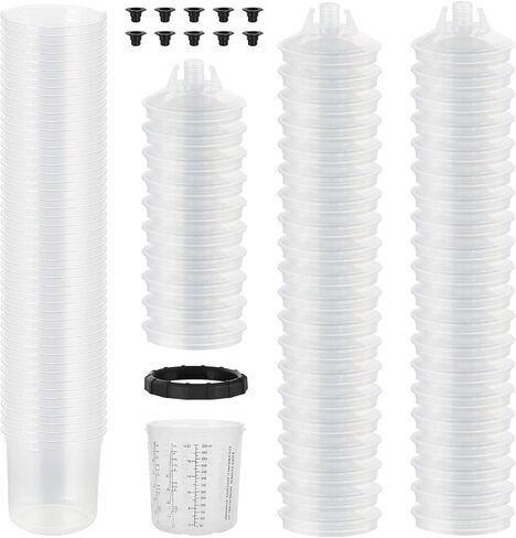 Disposable Paint Sprayer Mixing Cup Kit with 125 Mic 27 Ounce (800ml) Kit 45 Cup Liners,45 Lids, 1 Hard Cup,1 Retainer Ring and 10 Plugs in Saudi Arabia