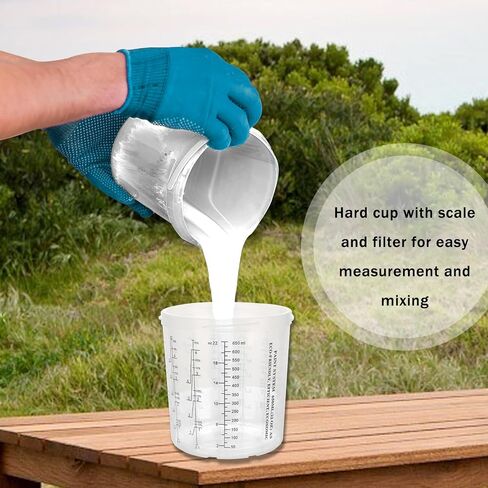 Disposable Paint Sprayer Mixing Cup Kit with 125 Mic 27 Ounce (800ml) Kit 45 Cup Liners,45 Lids, 1 Hard Cup,1 Retainer Ring and 10 Plugs in Saudi Arabia