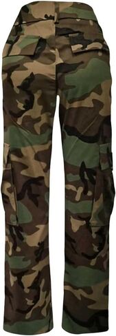 Floerns Women's Camo Print Cargo Pants Button Zipper Front Flap Pocket Long Pant in Saudi Arabia
