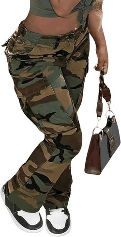 Floerns Women's Camo Print Cargo Pants Button Zipper Front Flap Pocket Long Pant in Saudi Arabia