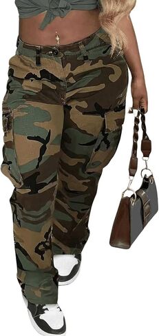 Floerns Women's Camo Print Cargo Pants Button Zipper Front Flap Pocket Long Pant in Saudi Arabia