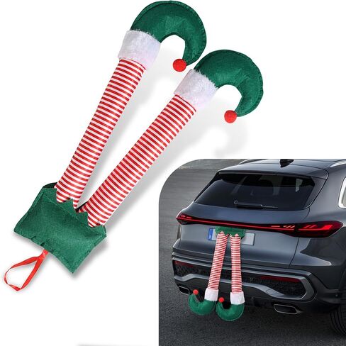 1 PC Car Christmas Elf Leg Trunk Pendant, 19.2" x 9.8" Plush Cute Extended Leg Holiday Accessory, Snap-on Tailgate Hanging Ornaments, Universal for Cars Exterior Decoration (Multicolored) in Saudi Arabia