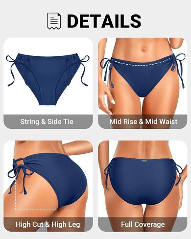 Zmart String Tie Side Bikini Bottoms - Women Full Coverage Swimsuit Bottom Mid Rise Mid Waist Swim Bathing Suit Bottom in Saudi Arabia