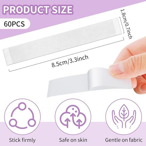 Clear Body Tape for Dress, Pants, 60 PCS Body Gentle Fashion Clothing Tape for Clothes, Double Sided Tape for All Skin Shades and Fabric in Saudi Arabia