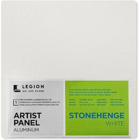 Legion Artist Panel, 1/8" Composite Brushed Aluminum with Stonehenge 100% Cotton White 250gsm Paper, 6 x 6 inches for Dry Media