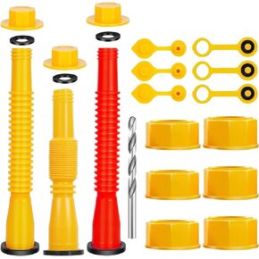 Gas Can Spout Replacement, Gas Can Nozzle, (3 Kit-Yellow+Red) 1 Flexible and Retractable Nozzle, For most 1/2/5/10 gal oil cans, Fuel Can Spout Replacement