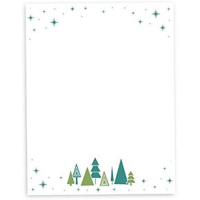 Pine Trees & Stars Christmas Holiday Stationary - 60 Sheets - Made on Premium Stock