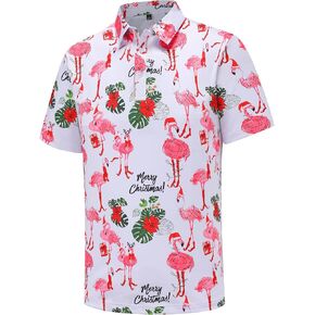 Men's Christmas Shirt Short Sleeve Santa Claus Party Casual Golf Polo Shirts for Men