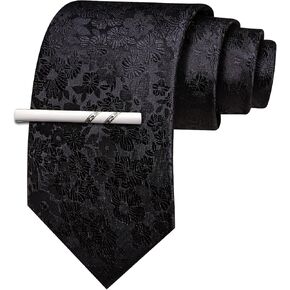 Barry.Wang Paisley/Floral Men Necktie with Tie Clip Silk Tie Formal Wedding Party Business